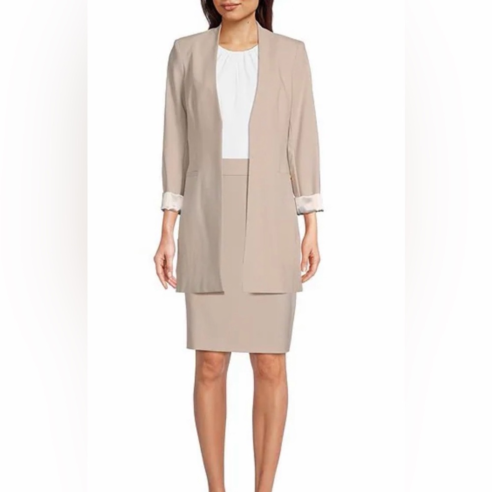 Calvin Klein Contrast Lining Long Roll-Tab Sleeve Open Front Jacket